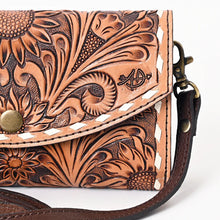 Load image into Gallery viewer, Western Hand Tooled Leather Wallet, Leather Clutch Purse, Cowhide Purse, Leather Crossbody Wallet, Genuine Cowhide Western Wallet
