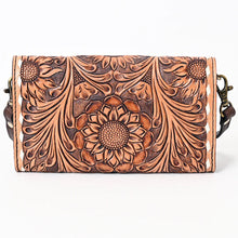 Load image into Gallery viewer, Western Hand Tooled Leather Wallet, Leather Clutch Purse, Cowhide Purse, Leather Crossbody Wallet, Genuine Cowhide Western Wallet
