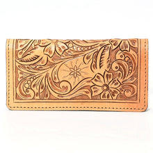 Load image into Gallery viewer, Western Hand Tooled Leather Wallet, Hand Tooled Floral Leather Wallet, Leather Flower Wallet, Genuine Leather Clutch, Western Purse
