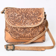 Load image into Gallery viewer, Western Leather Purse, Western Crossbody Purse, Hand Tooled Leather Crossbody Purse, Western Tote Bag, leather Fringe Purse
