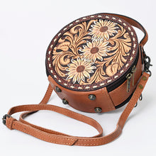 Load image into Gallery viewer, Western Hand Tooled Leather Canteen Purse, Hand Painted Leather Purse, Cowhide Leather Bag, Genuine Western Leather Canteen Crossbody Purse
