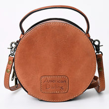 Load image into Gallery viewer, Western Hand Tooled Leather Canteen Purse, Hand Painted Leather Purse, Cowhide Leather Bag, Genuine Western Leather Canteen Crossbody Purse
