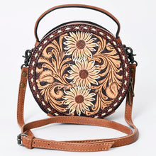 Load image into Gallery viewer, Western Hand Tooled Leather Canteen Purse, Hand Painted Leather Purse, Cowhide Leather Bag, Genuine Western Leather Canteen Crossbody Purse
