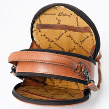 Load image into Gallery viewer, Western Hand Tooled Leather Canteen Purse, Hand Painted Leather Purse, Cowhide Leather Bag, Genuine Western Leather Canteen Crossbody Purse
