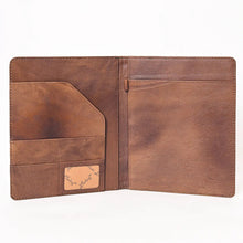 Load image into Gallery viewer, Hand Tooled Leather Portfolio, Leather Padfolio, Leather Legal Pad Portfolio, Leather Legal Pad Notebook, Tooled Leather Portfolio Envelope
