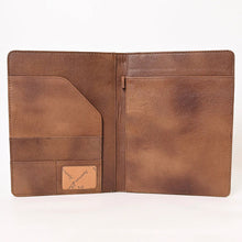 Load image into Gallery viewer, Hand Tooled Leather Portfolio, Leather Padfolio, Leather Legal Pad Portfolio, Leather Legal Pad Notebook, Tooled Leather Portfolio Envelope
