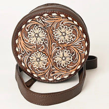 Load image into Gallery viewer, Western Hand Tooled Leather Round Wallet Purse, Western Buck Stitch Wallet, Leather Clutch, Genuine Leather Canteen Wallet, Handmade Wallet
