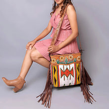 Load image into Gallery viewer, Western Purse, Hand Tooled Leather Purse, Leather Western Crossbody Purse, Cowhide Purse, Genuine Leather Purse, Leather Fringe
