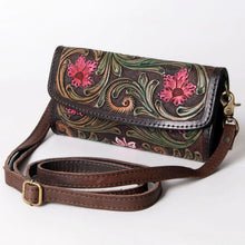 Load image into Gallery viewer, Western Hand Tooled Leather Wallet, Leather Clutch Purse, Cowhide Purse, Leather Crossbody Wallet, Genuine Cowhide Western Wallet
