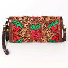 Load image into Gallery viewer, Western Hand Tooled Leather Wallet, Leather Clutch Purse, Cowhide Purse, Leather Crossbody Wallet, Genuine Cowhide Western Wallet
