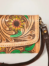 Load image into Gallery viewer, Western Hand Tooled Leather Wallet, Leather Clutch Purse, Cowhide Purse, Leather Crossbody Wallet, Genuine Cowhide Western Wallet
