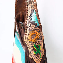 Load image into Gallery viewer, Western Hand Tooled Leather Purse, Hobo Cowhide Purse, Leather Hobo Purse, Western Purse, Genuine Cowhide and Leather Hobo Purse
