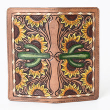 Load image into Gallery viewer, Western Hand Tooled Leather Wallet Purse, Leather Sunflower Wallet, Handmade Womens Leather Wallet, Hand Painted Wallet
