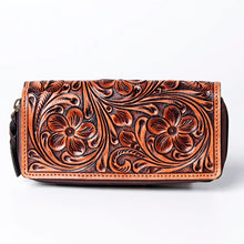 Load image into Gallery viewer, Western Hand Tooled Leather Wallet Purse, Leather Zipper Wallet, Handmade Womens Leather Wallet, Genuine Leather Wallet

