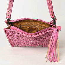 Load image into Gallery viewer, Western Hand Tooled Leather Purse, Western Leather Tote Bag, Pink Leather Purse, Western Crossbody Purse, Leather Shoulder Bag, Laptop Bag
