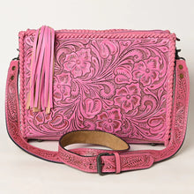 Load image into Gallery viewer, Western Hand Tooled Leather Purse, Western Leather Tote Bag, Pink Leather Purse, Western Crossbody Purse, Leather Shoulder Bag, Laptop Bag
