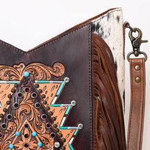 Load image into Gallery viewer, Western Hand Tooled Leather Purse, Conceal Carry Purse, Cowhide Purse, Genuine Leather Purse, Western Crossbody Purse, Leather Fringe
