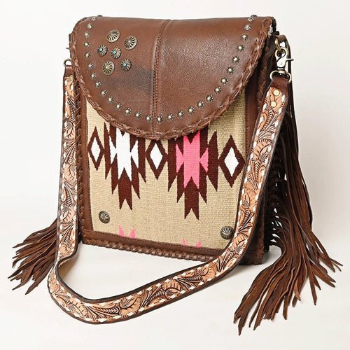 Western Purse, Hand Tooled Leather Purse, Leather Fringe Purse, Leather Western Crossbody Purse, Cowhide Purse, Genuine Leather Purse