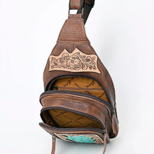 Load image into Gallery viewer, Leather Sling Bag Women, Leather Sling Backpack Purse, Leather Backpack, Western Purse, Hand Tooled Leather Sling Purse
