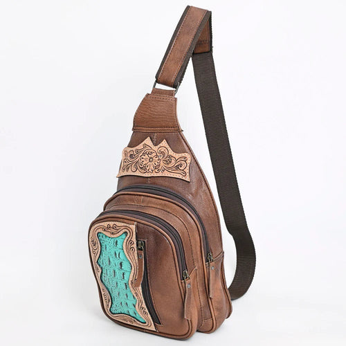 Leather Sling Bag Women, Leather Sling Backpack Purse, Leather Backpack, Western Purse, Hand Tooled Leather Sling Purse