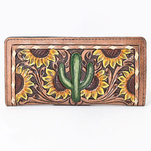 Load image into Gallery viewer, Western Hand Tooled Leather Wallet Purse, Leather Sunflower Wallet, Handmade Womens Leather Wallet, Hand Painted Wallet
