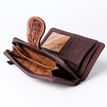 Load image into Gallery viewer, Western Hand Tooled Leather Wallet Purse, Leather Zipper Wallet, Handmade Womens Leather Wallet, Genuine Leather Wallet
