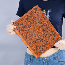 Load image into Gallery viewer, Hand Tooled Leather Portfolio, Leather Padfolio, Leather Legal Pad Portfolio, Leather Legal Pad Notebook, Tooled Leather Portfolio Envelope
