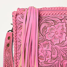 Load image into Gallery viewer, Western Hand Tooled Leather Purse, Western Leather Tote Bag, Pink Leather Purse, Western Crossbody Purse, Leather Shoulder Bag, Laptop Bag
