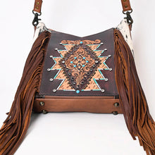 Load image into Gallery viewer, Western Hand Tooled Leather Purse, Conceal Carry Purse, Cowhide Purse, Genuine Leather Purse, Western Crossbody Purse, Leather Fringe
