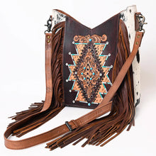 Load image into Gallery viewer, Western Hand Tooled Leather Purse, Conceal Carry Purse, Cowhide Purse, Genuine Leather Purse, Western Crossbody Purse, Leather Fringe
