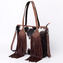 Load image into Gallery viewer, Western Purse, Western Tote Bag, Hand Tooled Leather Crossbody Purse, Leather Crossbody Purse, Laptop Bag, Hair On Cowhide Shoulder Bag
