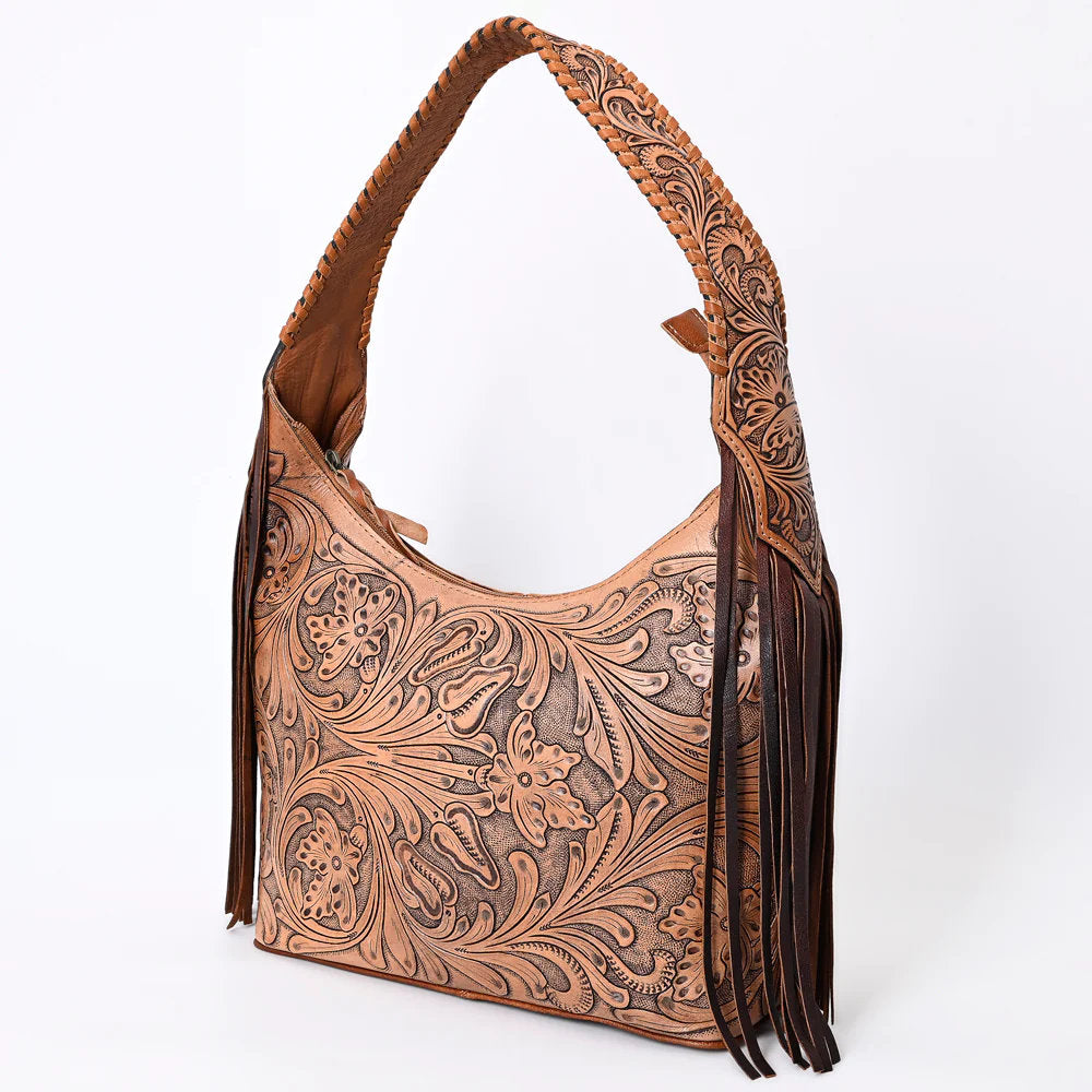 Western Hand Tooled Leather Purse, Hobo Cowhide Purse, Leather Hobo Purse, Western Purse, Genuine Cowhide and Leather Hobo Purse