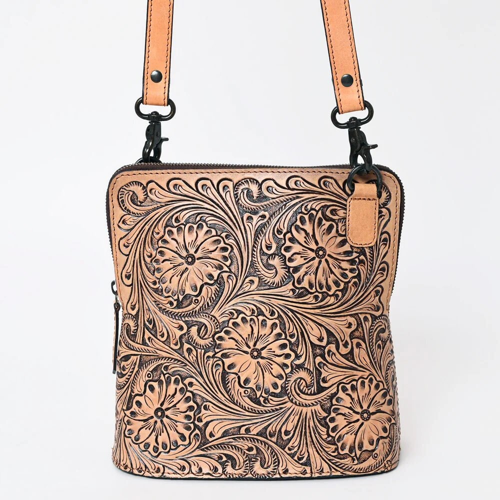 Western Hand Tooled Leather Purse, Western Tote Bag, Conceal Carry Purse, Genuine Cowhide Leather Purse, Western Leather Crossbody Purse
