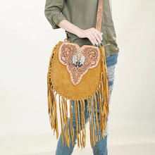 Load image into Gallery viewer, Western Leather Crossbody Purse, Suede Leather Handbag, Western Tote Bag, Conceal Carry Purse, Genuine Cowhide handbag, leather Fringe Purse
