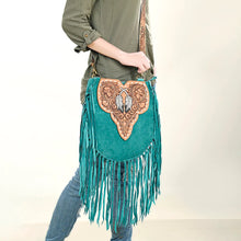 Load image into Gallery viewer, Western Leather Crossbody Purse, Suede Leather Handbag, Western Tote Bag, Conceal Carry Purse, Genuine Cowhide handbag, leather Fringe Purse
