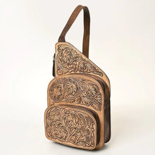 Load image into Gallery viewer, Hand Tooled Leather Sling Purse, Leather Sling Bag Women, Leather Sling Backpack Purse, Leather Backpack, Western Purse,
