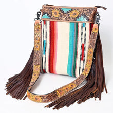 Load image into Gallery viewer, Western Hand Tooled Leather Purse, Genuine Cowhide Leather Crossbody Purse, Saddle Blanket Bag, Genuine Cowhide Handbag, Leather Fringe
