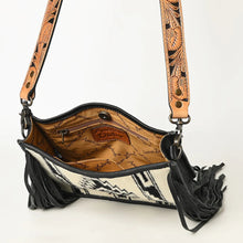Load image into Gallery viewer, Western Hand Tooled Leather Purse, Leather Crossbody Purse, Saddle Blanket Purse, Western Crossbody Leather Fringe Purse
