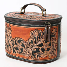 Load image into Gallery viewer, Western Leather Jewelry Case, Hand Tooled Leather Jewelry Box, Jewelry Box Safe, Leather Make Up Case, Cowhide Leather Jewelry Holder
