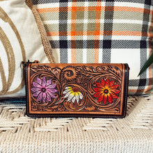Load image into Gallery viewer, Western Leather Wallet Purse, Hand Tooled Leather Wallet, Crossbody Purse, Womens Leather Wallet, Genuine Leather Wallet
