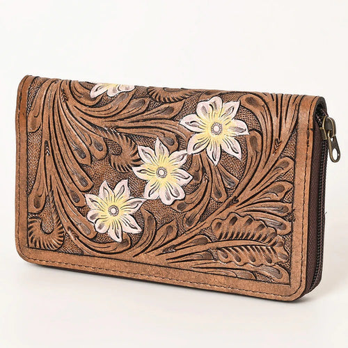 Western Hand Tooled Leather Wallet, Genuine Leather Wallet, Zipper Wallet, Genuine Leather Bag, Western Purse, Luxury Wallet