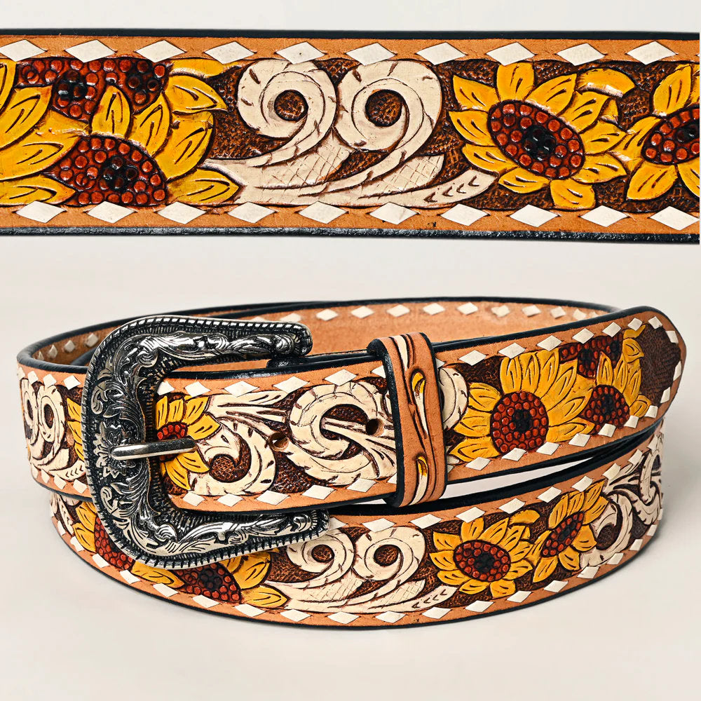 Womens Western Hand Tooled Leather Belt, Leather Sunflower Belt, Rodeo Belt, Embossed Leather Belt, Western Belt, Cowboy Belt, Cowgirl Belt