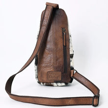 Load image into Gallery viewer, Leather Sling Bag Women, Hair On Cowhide Leather Sling Backpack Purse, Leather Backpack, Western Purse, Leather Sling Purse
