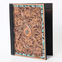 Load image into Gallery viewer, Hand Tooled Leather Portfolio, Leather Padfolio, Leather Legal Pad Portfolio, Leather Legal Pad Notebook, Tooled Leather Portfolio Envelope
