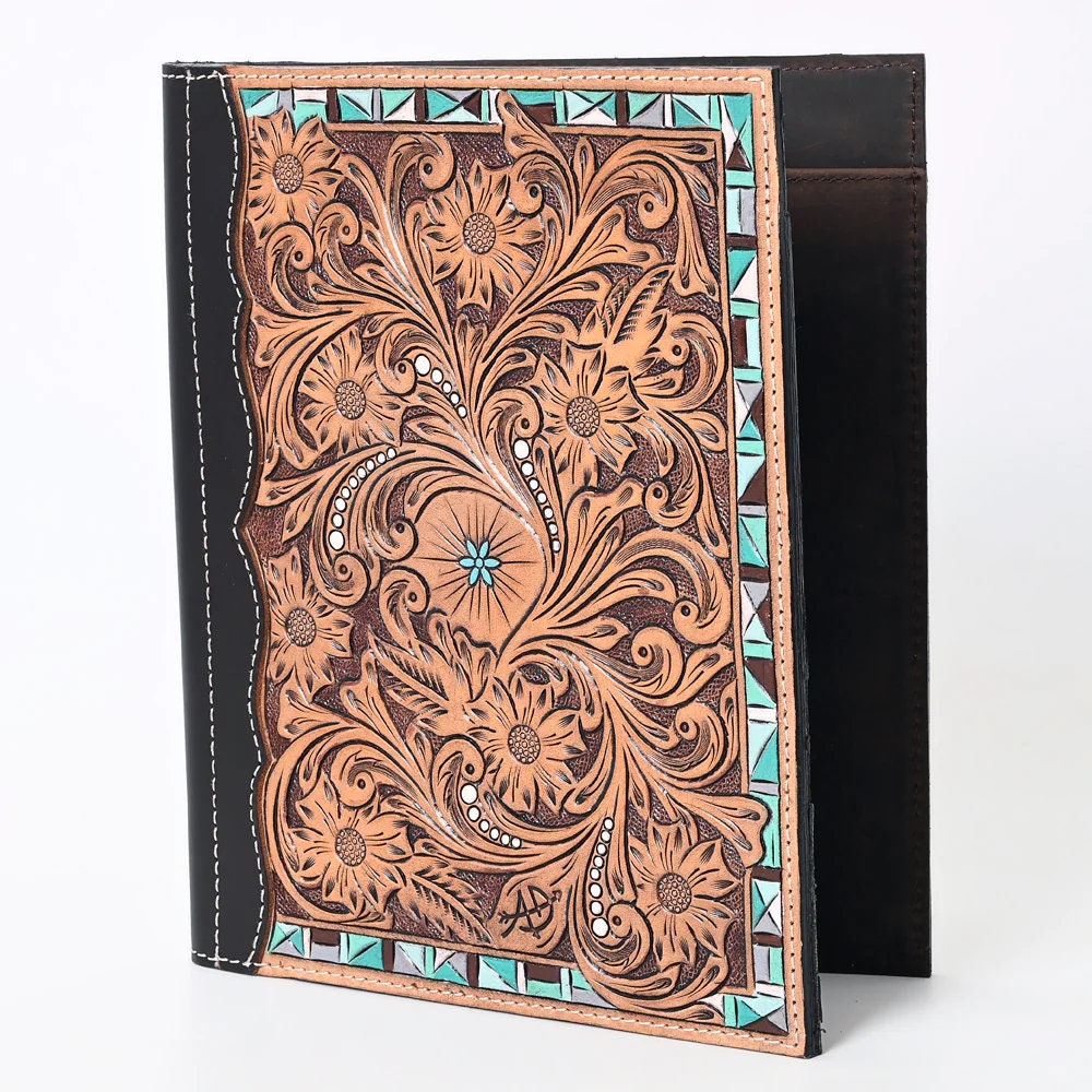 Hand Tooled Leather Portfolio, Leather Padfolio, Leather Legal Pad Portfolio, Leather Legal Pad Notebook, Tooled Leather Portfolio Envelope