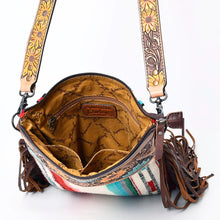 Load image into Gallery viewer, Western Hand Tooled Leather Purse, Genuine Cowhide Leather Crossbody Purse, Saddle Blanket Bag, Genuine Cowhide Handbag, Leather Fringe
