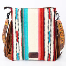 Load image into Gallery viewer, Western Hand Tooled Leather Purse, Genuine Cowhide Leather Crossbody Purse, Saddle Blanket Bag, Genuine Cowhide Handbag, Leather Fringe
