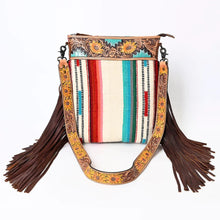 Load image into Gallery viewer, Western Hand Tooled Leather Purse, Genuine Cowhide Leather Crossbody Purse, Saddle Blanket Bag, Genuine Cowhide Handbag, Leather Fringe
