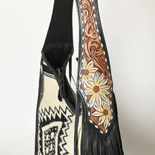 Load image into Gallery viewer, Western Hand Tooled Leather Purse, Hobo Cowhide Purse, Leather Hobo Purse, Western Purse, Genuine Cowhide and Leather Hobo Purse
