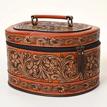 Load image into Gallery viewer, Western Leather Jewelry Case, Hand Tooled Leather Jewelry Box, Jewelry Box Safe, Leather Make Up Case, Cowhide Leather Jewelry Holder
